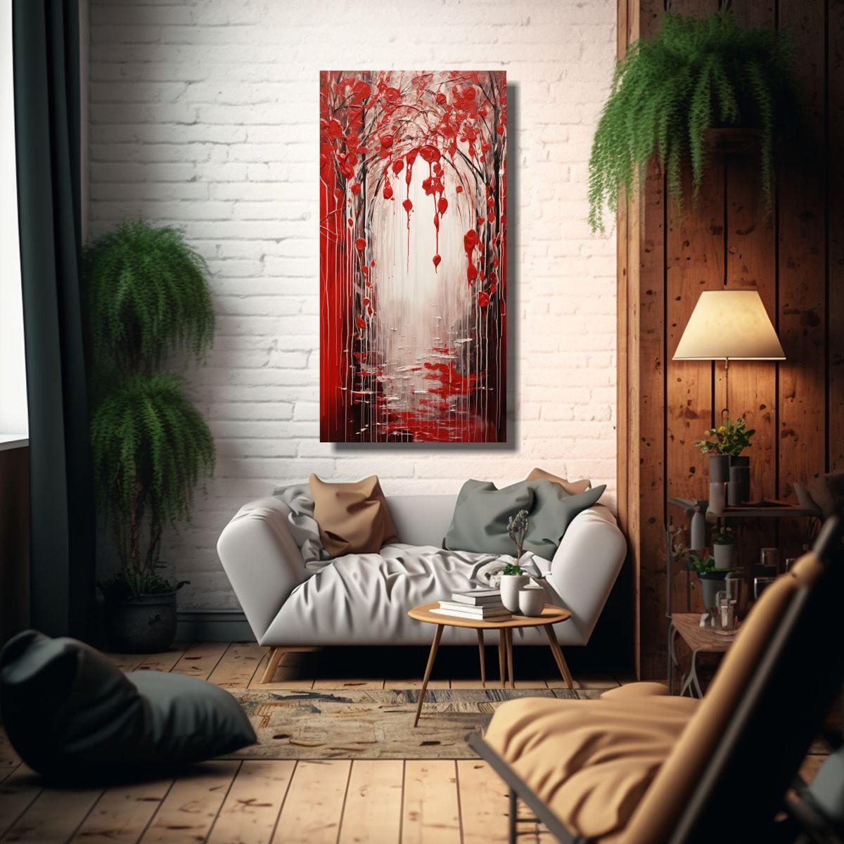 Pintura En Rojo Y Plateado Estilo Arte Decorativo 40x80cm-2