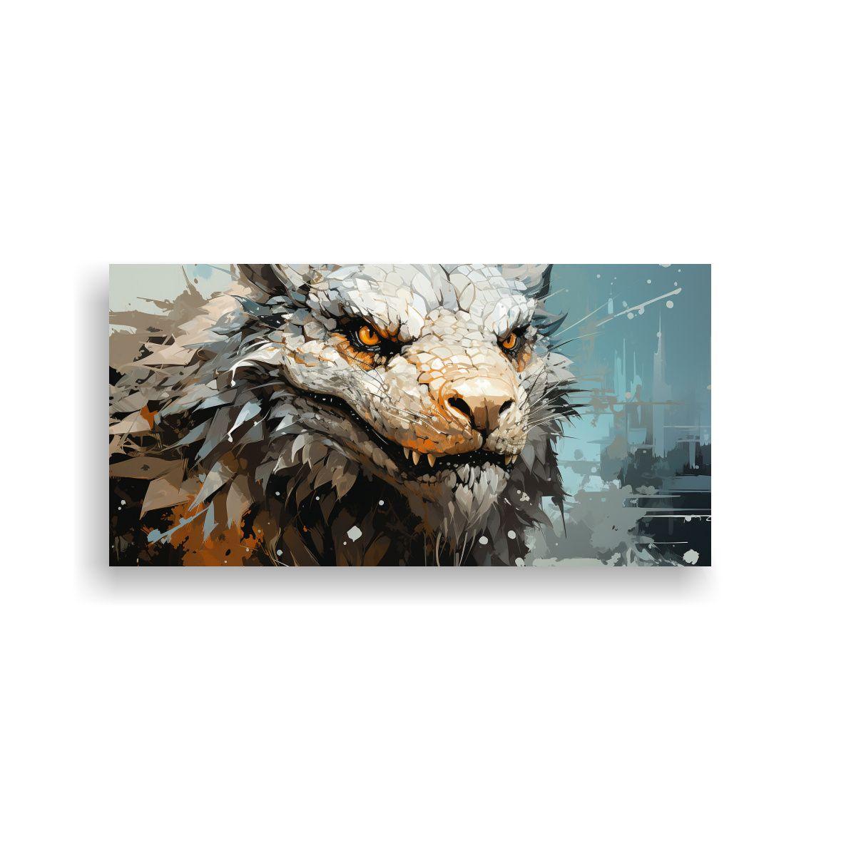 Pintura Acuarela: Dragón Marrón Y Blanco, 100x50cm-0