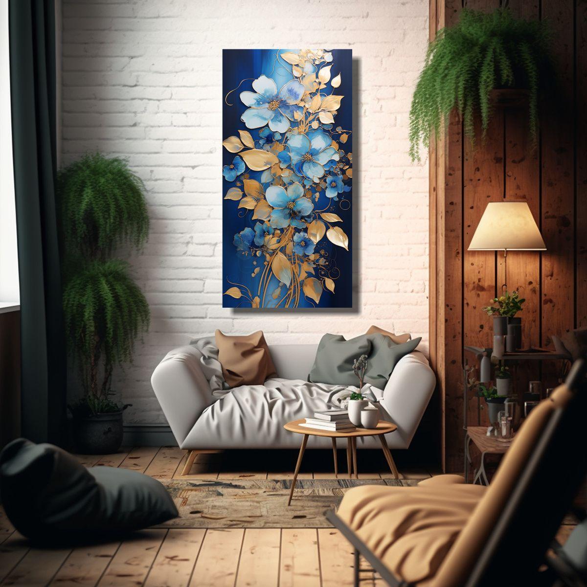 Pintura En Bastidor De Arte Gráfico Dorado Y Azul 80x160cm-2