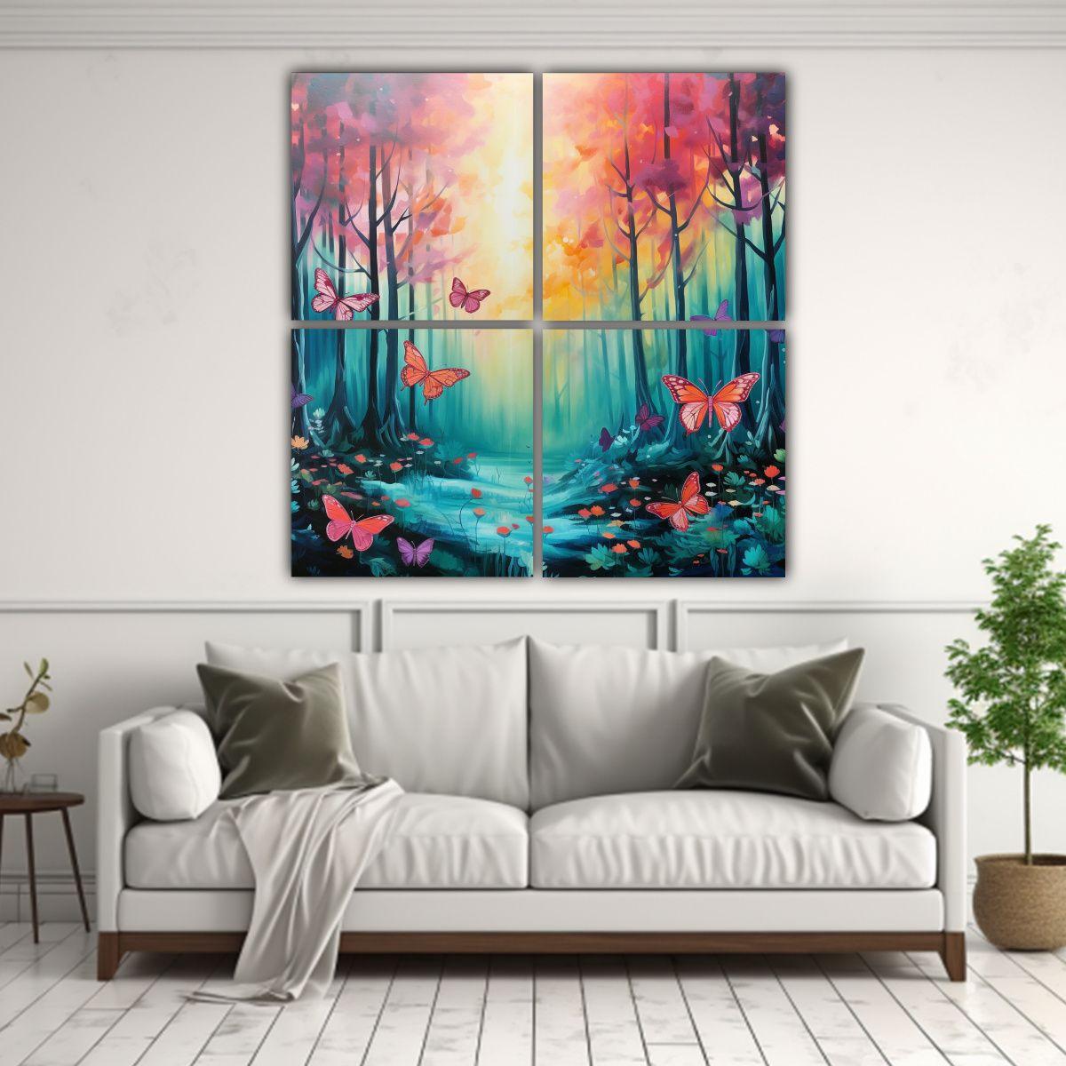 Cuadro Moderno Con Mariposas En Un Hermoso Bosque 180x180 Cm-2