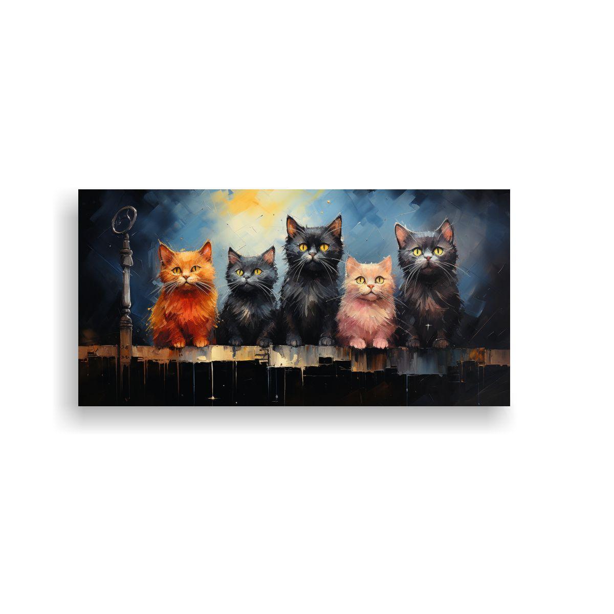 Pinturas Decorativas Gatos Sentados En Tejado 60x30cm-0
