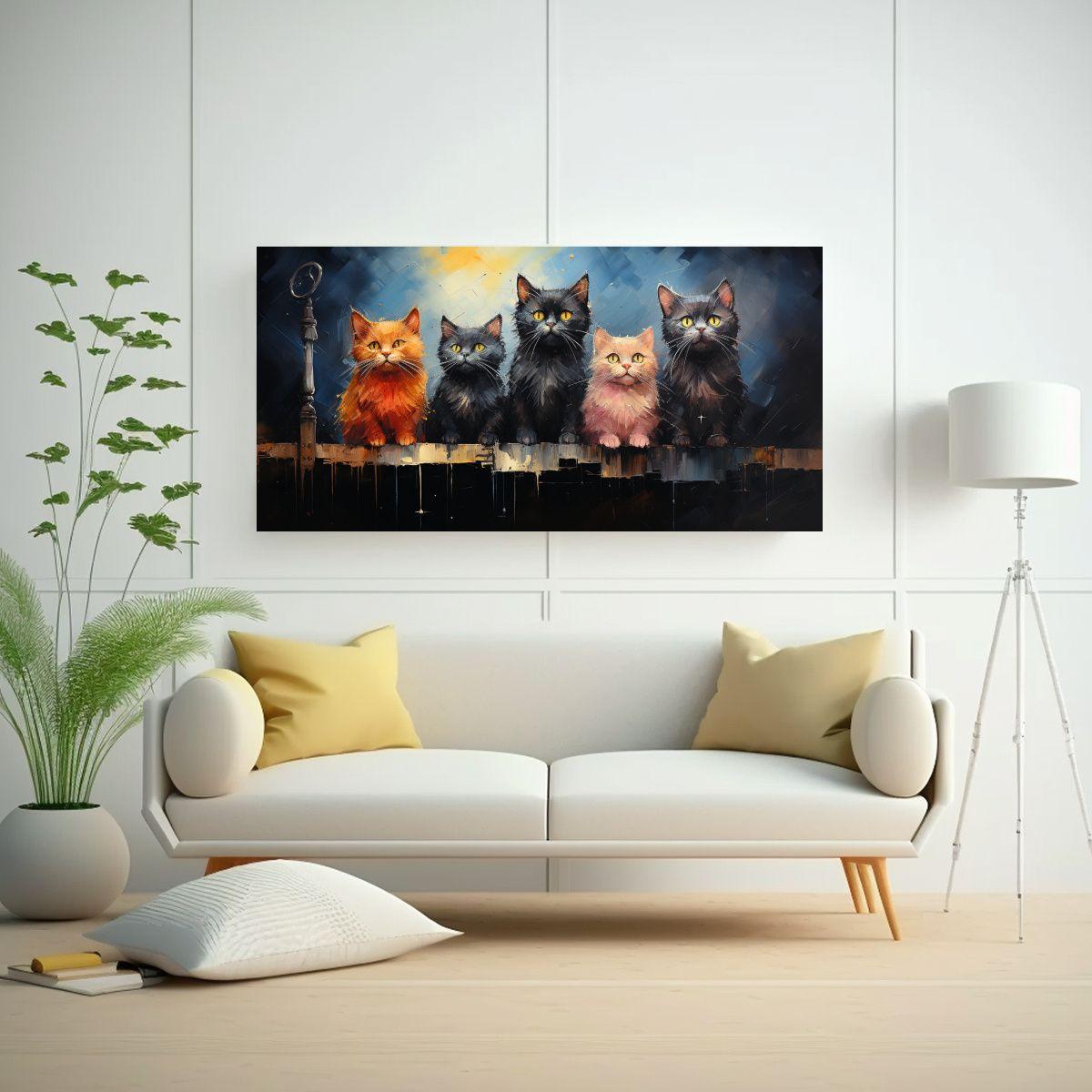 Pinturas Decorativas Gatos Sentados En Tejado 60x30cm-2