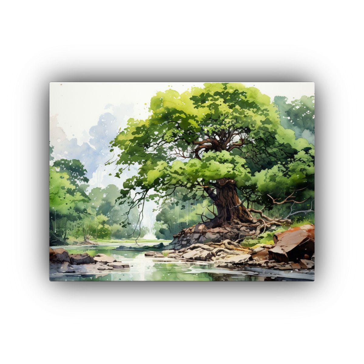 Cuadro Tela Alta Calidad Bonito Árbol Kauri Acuarela Abstra 90x60cm-0