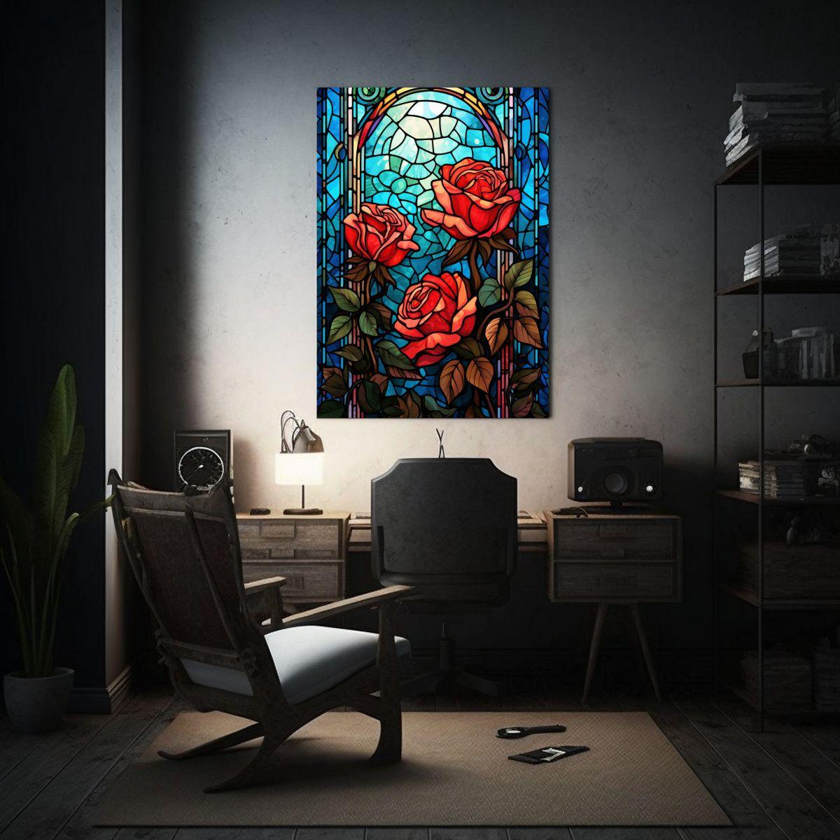 Cuadro De Vidrio Manchado De Rosas Rojas En Forma 20x30cm-2