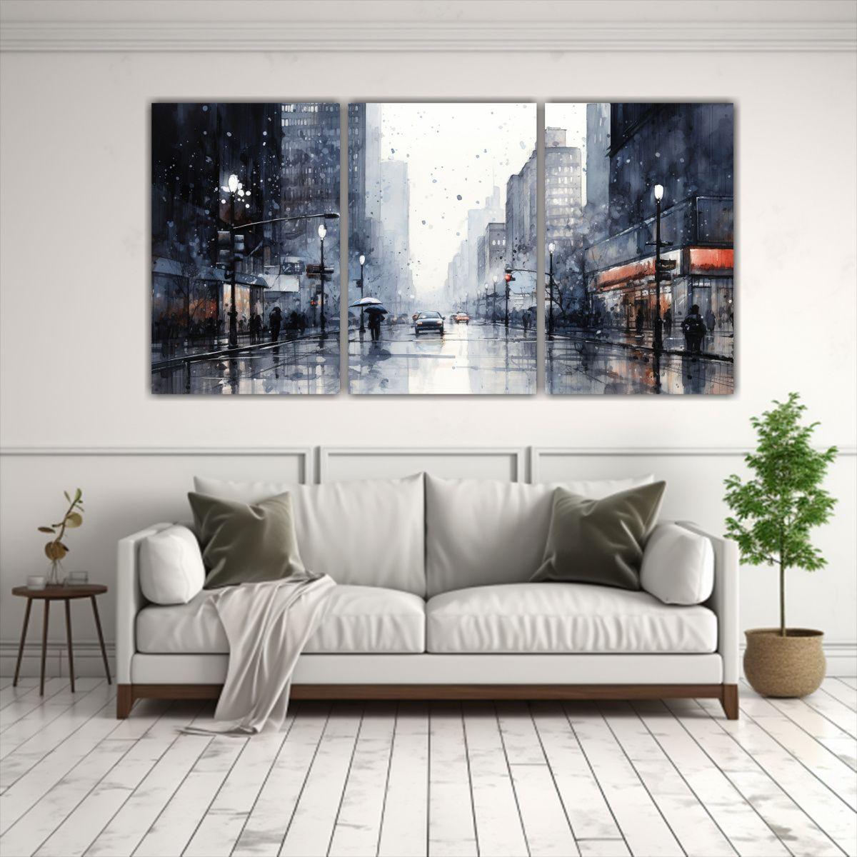 Cuadro Acuarela Ciudad Espacio A Arte Pared 180x90 Cm-2