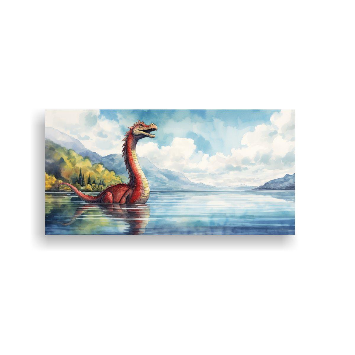 Pintura De Colores Acuarela De Monstruo De Lago 40x20cm-0