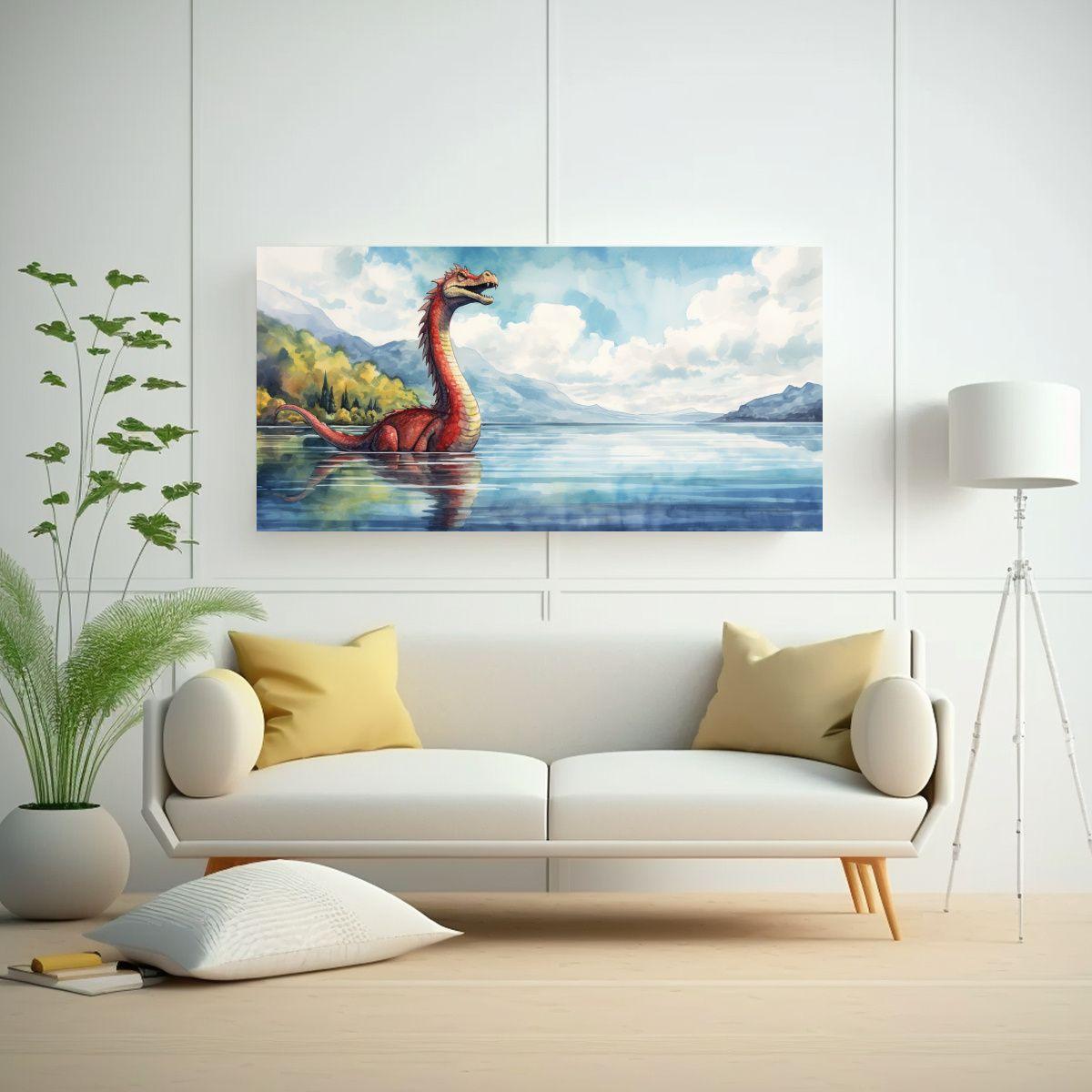 Pintura De Colores Acuarela De Monstruo De Lago 40x20cm-2