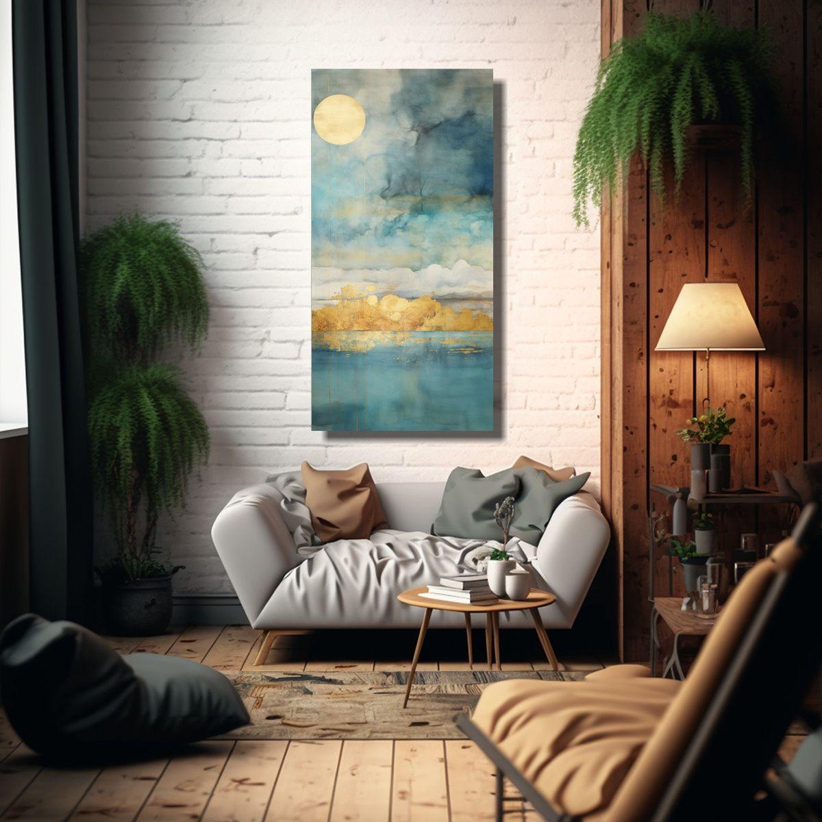 Cuadro Moderno Con Arcoíris En Acuarela Turquesa 40x80cm-2