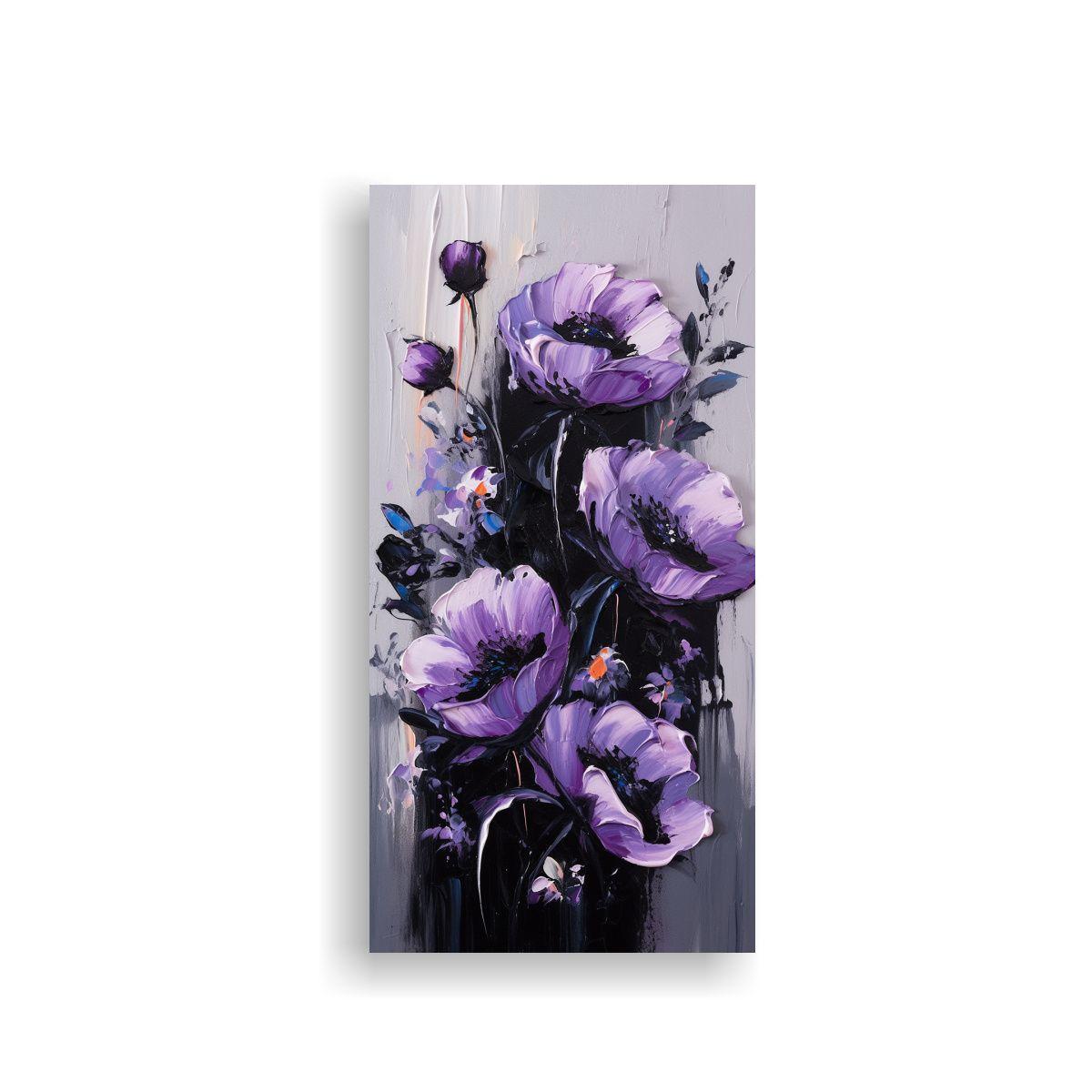 Pintura En Lienzo Moderna Escena De Flores 30x60cm-0
