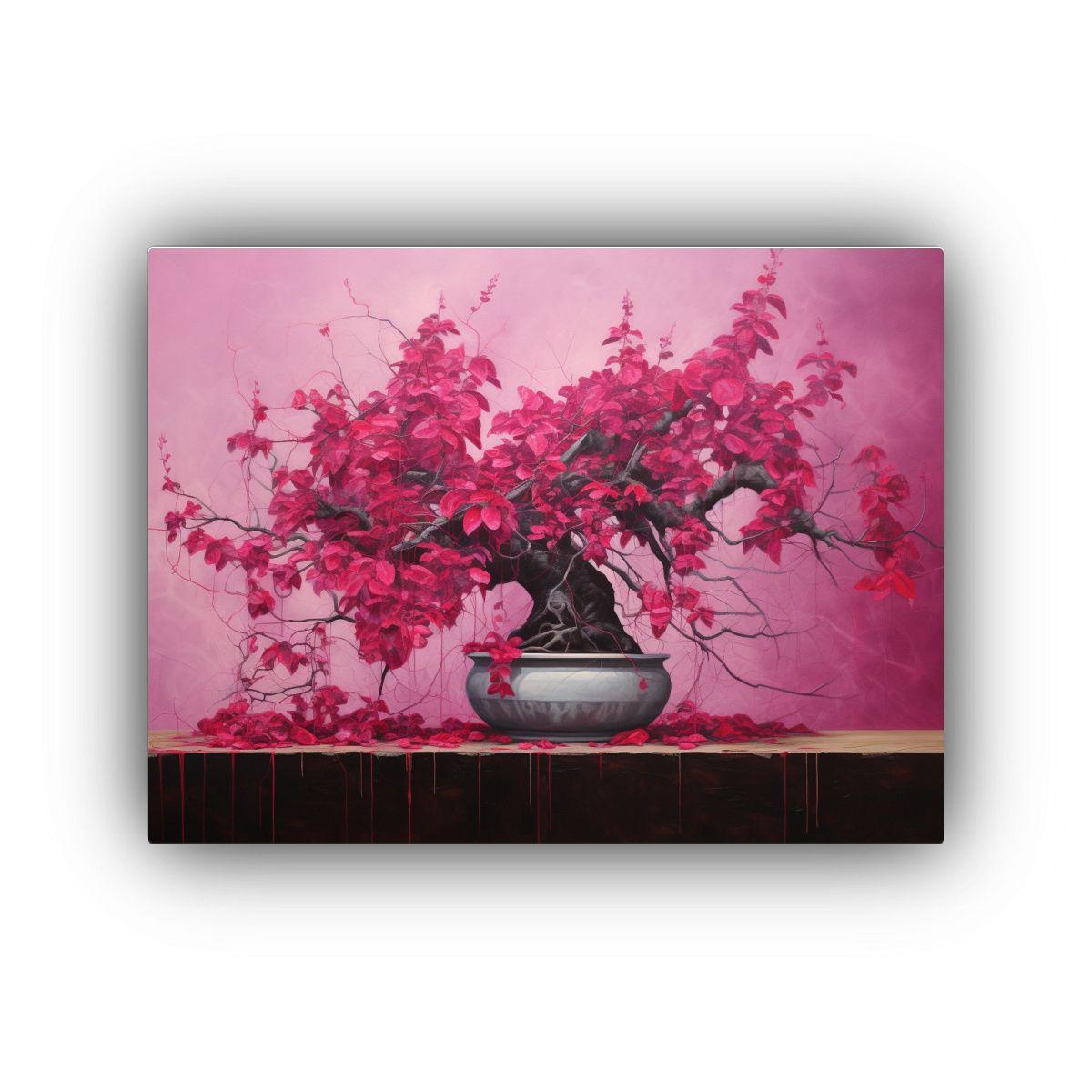 Cuadro Abstracto Detallado En óleo Con Bonsái Fucsia Decor 45x30cm-0