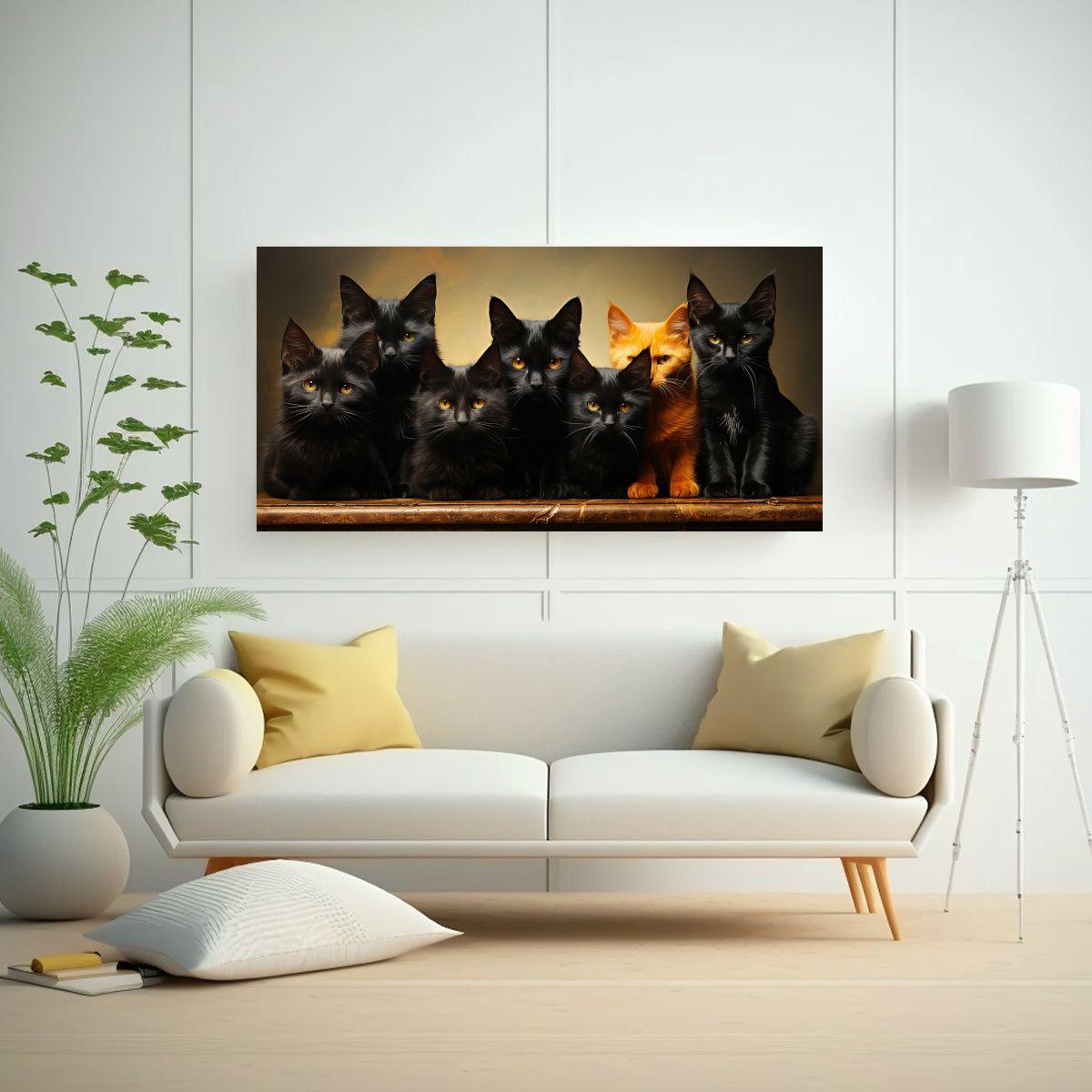 Cuadros Decorativos Gatos Negros En Pila Mirando 60x30cm-2