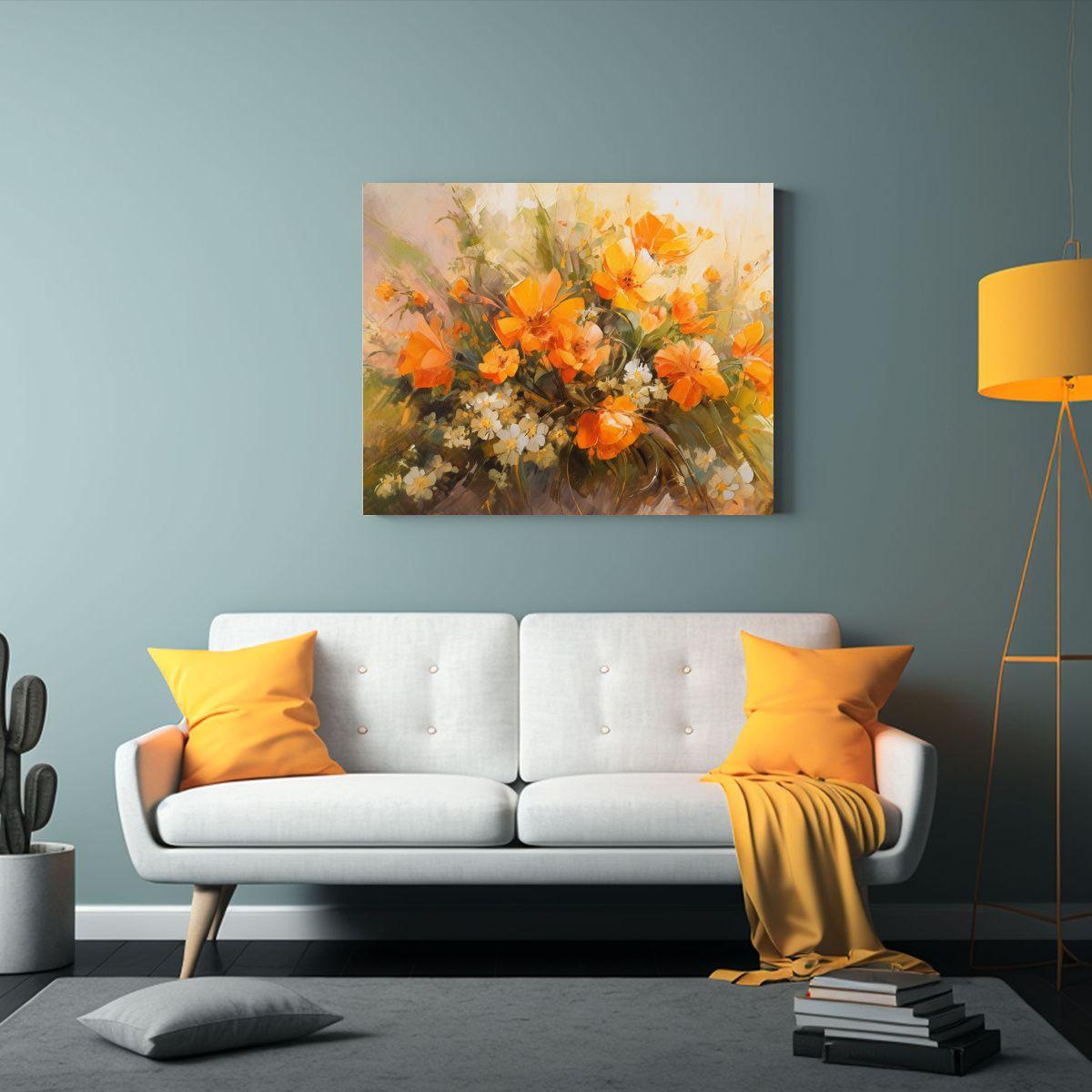 Pintura De Flores Amarillas Y Naranjas En Lienzo 40x30cm-2