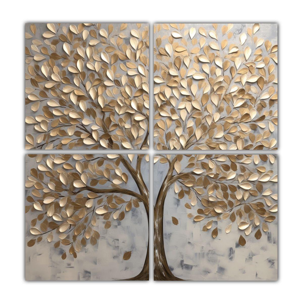 Pintura árbol Hoja Dorada Decoración De Arte En 40x40 Cm-0