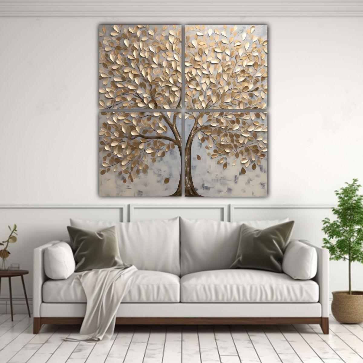 Pintura árbol Hoja Dorada Decoración De Arte En 40x40 Cm-2
