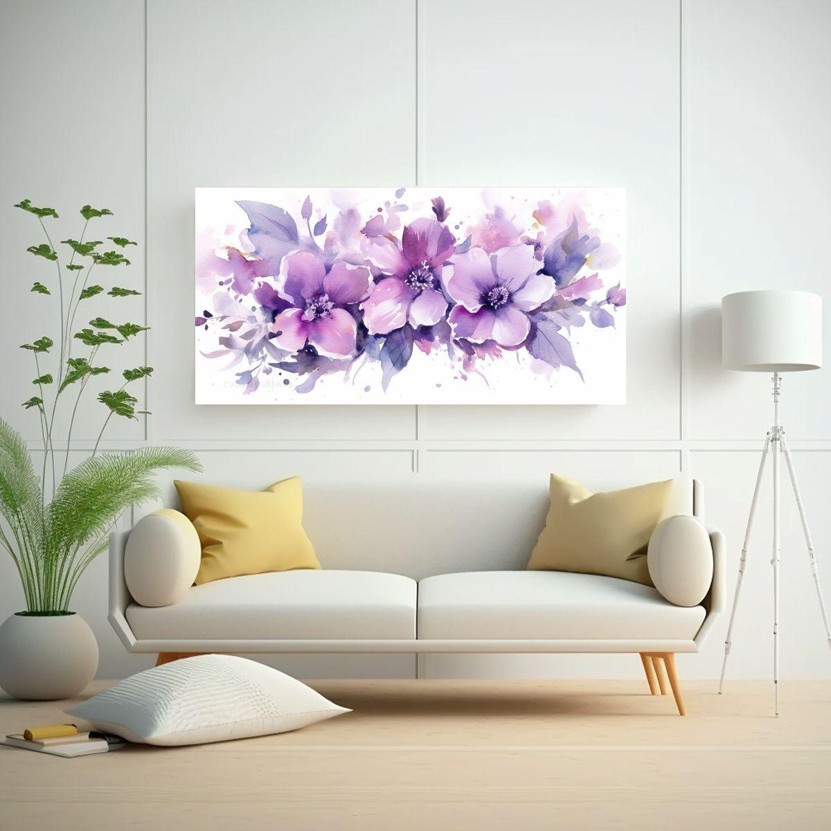 Cuadro Decorativo Flores Púrpuras Acuarela Fondo 60x30cm-2
