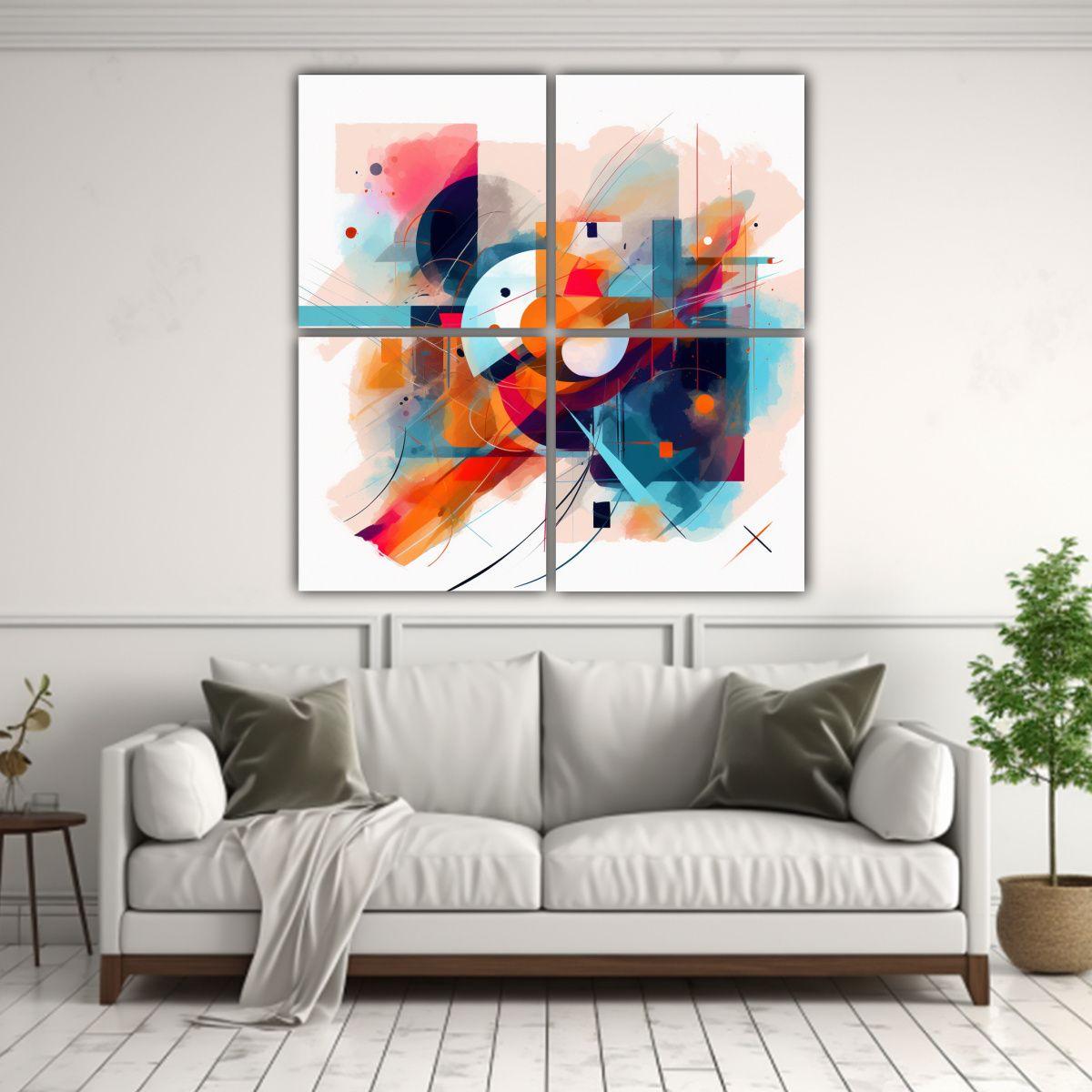 Pinturas Decorativas Vintage Cuatro Lienzos 140x140 Cm-2