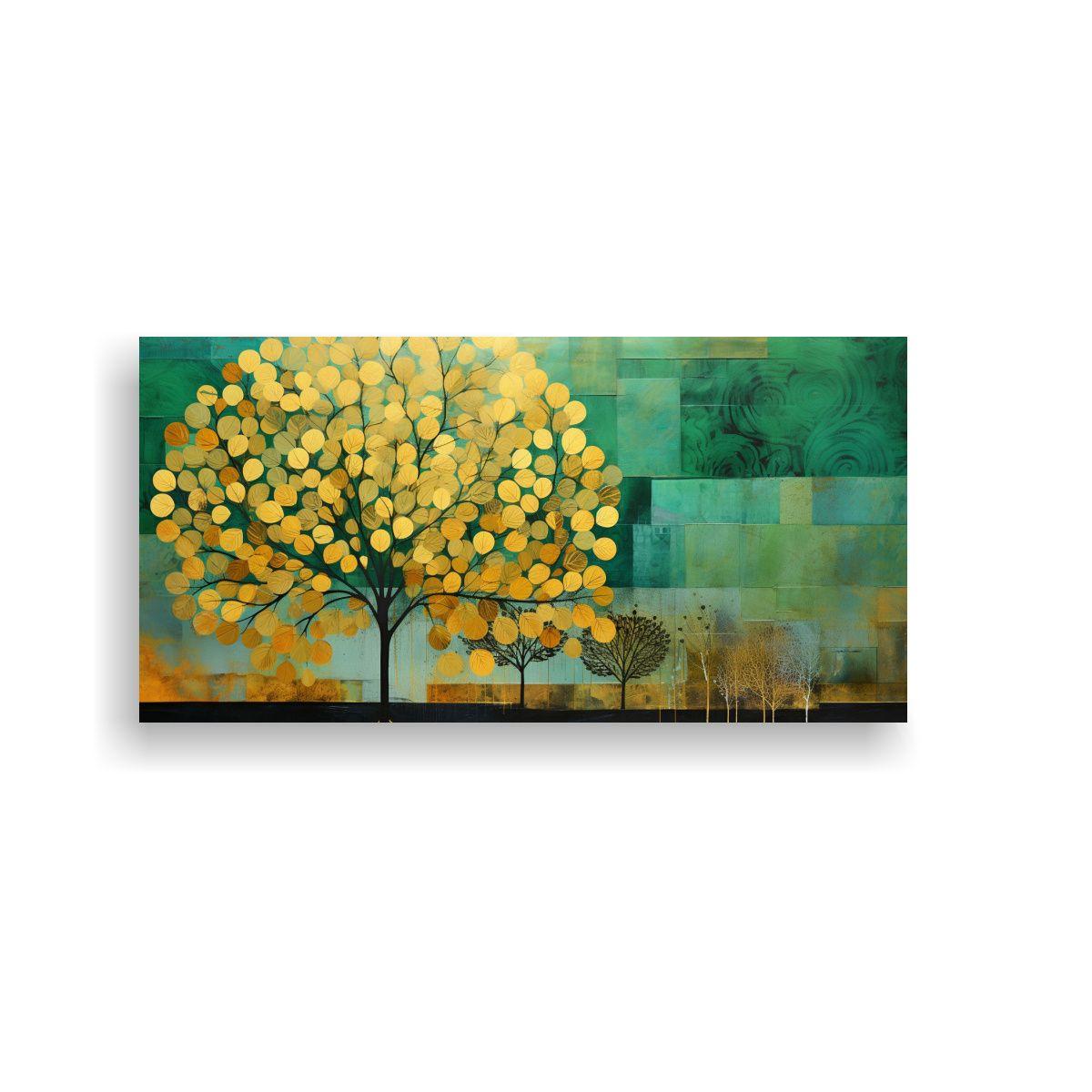 Cuadro Tela árbol Verde Y Amarillo Estilo 40x20cm-0