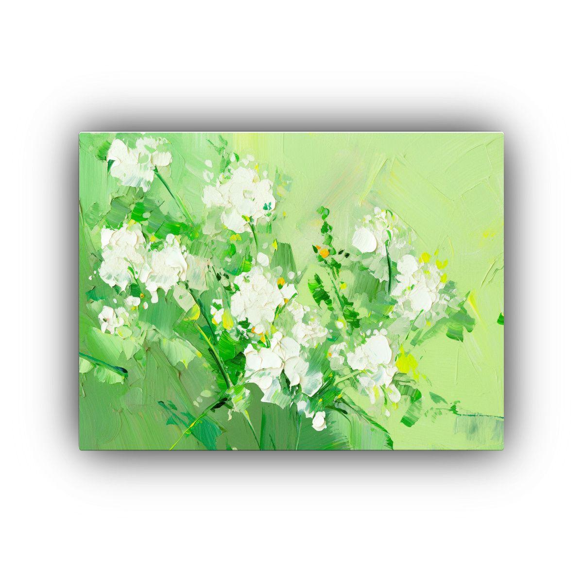 Pintura Floral Juvenil En Lienzo Estilo Verde Hermoso. 40x30cm-0
