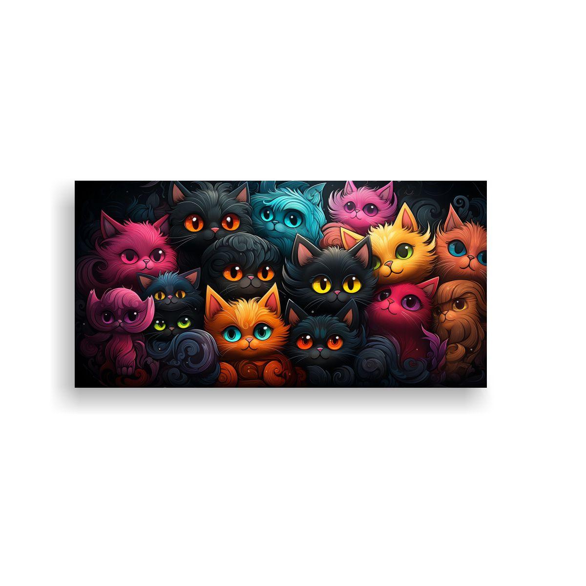 Cuadro Dibujo Original Gato Colores Patrón Arte 40x20cm-0