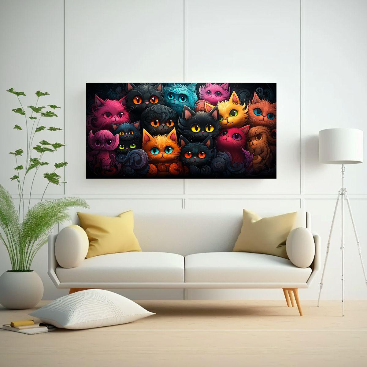 Cuadro Dibujo Original Gato Colores Patrón Arte 40x20cm-2