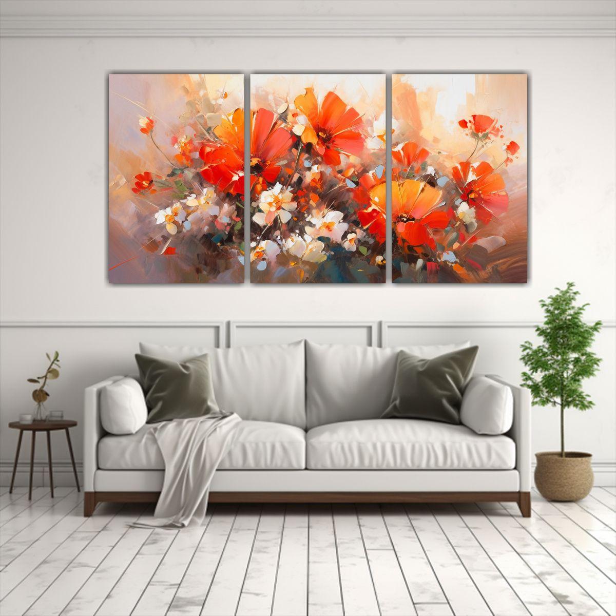 Pinturas Decorativas De Flores En Lienzo En Tonos 180x90 Cm-2