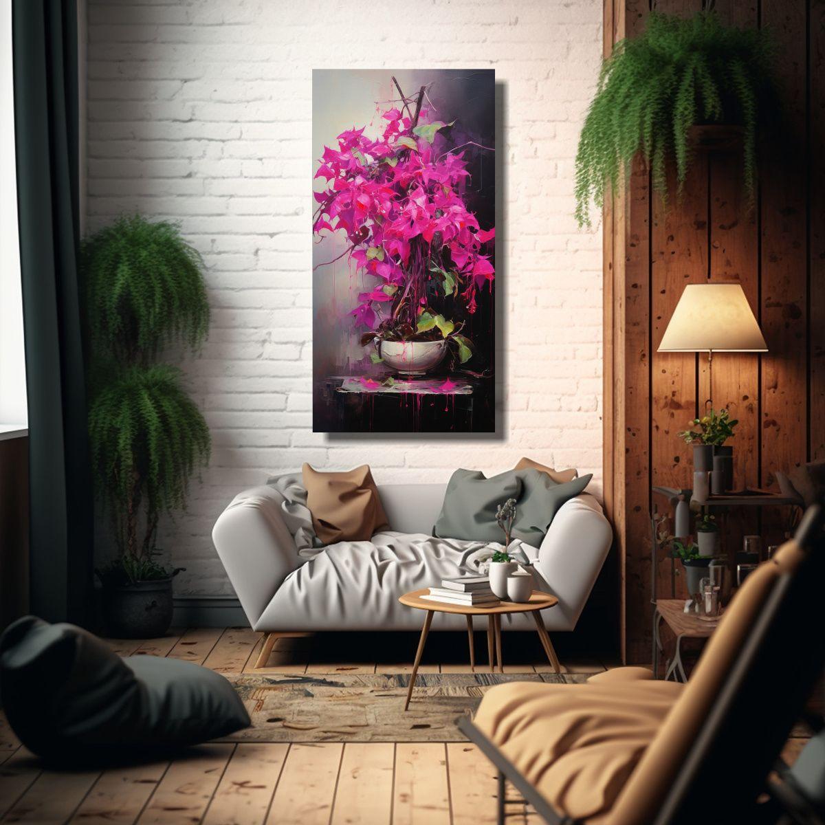 Cuadro Abstracto De Bonsái Fucsia En Hermoso 60x120cm-2