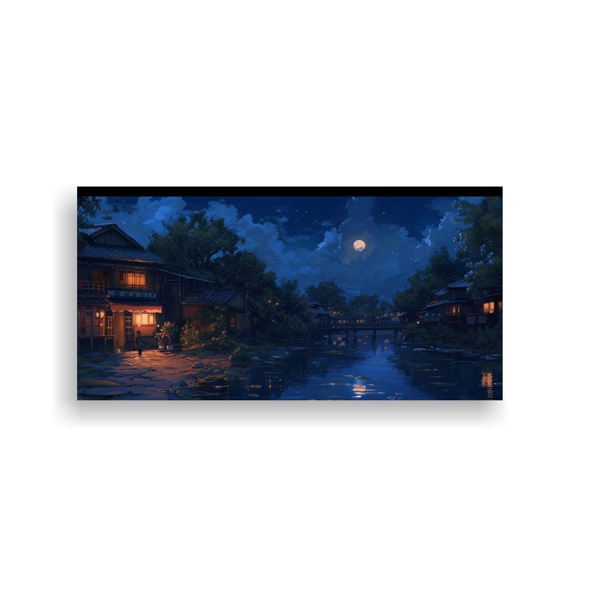 Pintura Digital Nocturna De Shirakami Sanchi, 140x70cm-0