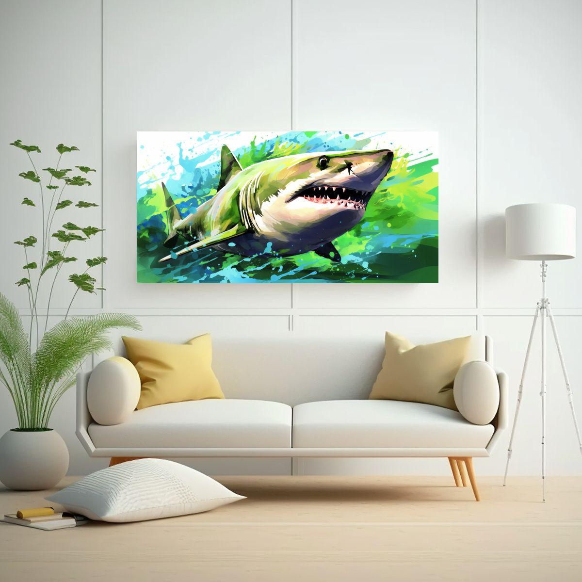 Cuadro Tela Bastidor Calidad Económico Tiburón 160x80cm-2