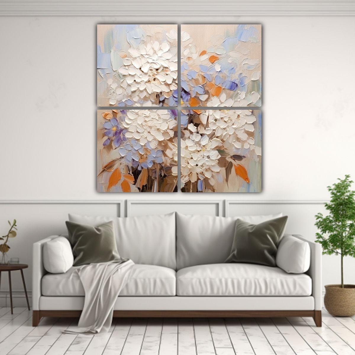 Cuadro Moderno De Flores En Blanco Y Beige Estilo 160x160 Cm-2