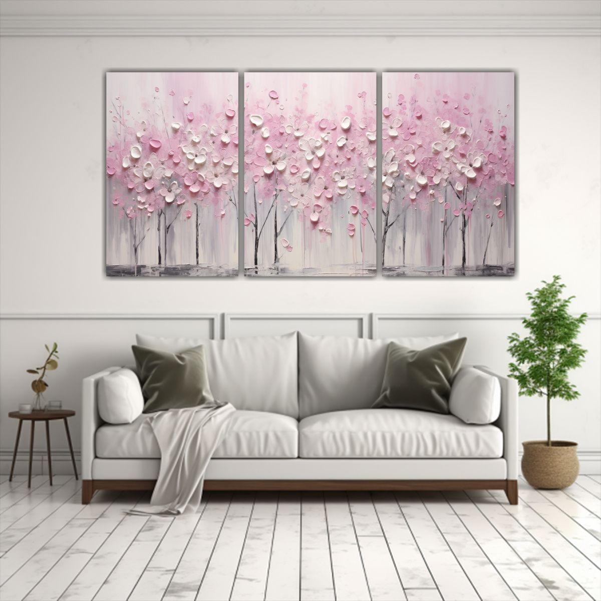 Pintura En Tonos Rosa Y Plateado En Estilo 150x75 Cm-2