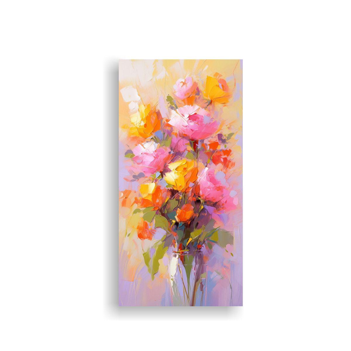 Pintura En Lienzo De Flores Amarillas Y Magentas 70x140cm-0
