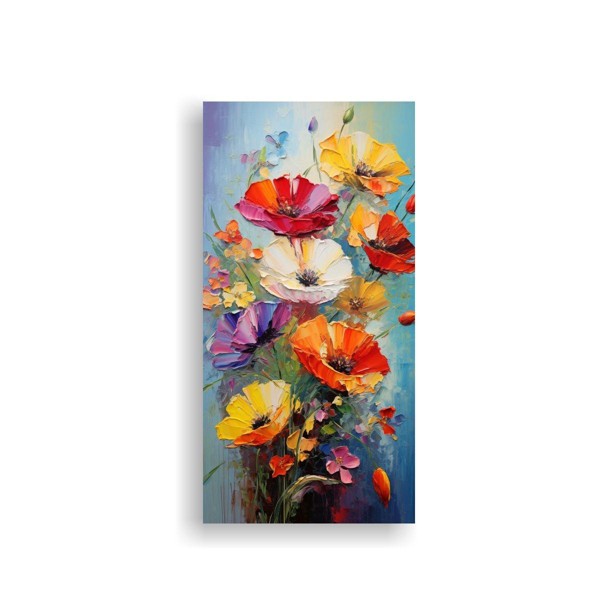 Cuadro Colorido De Amapolas En Un Lienzo Para 30x60cm-0
