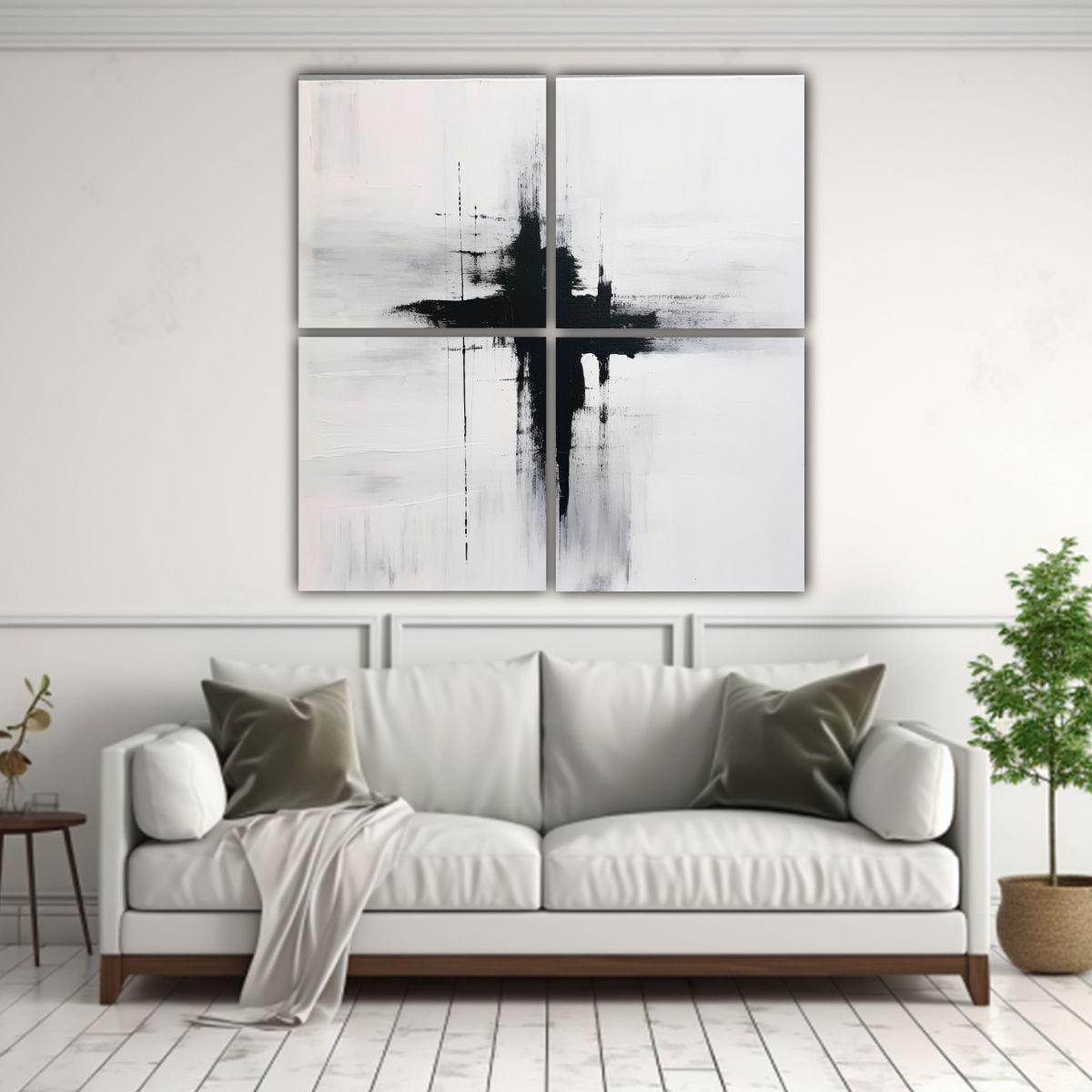 Pintura Minimalista Líneas Acuarela En Lienzo 140x140 Cm-2