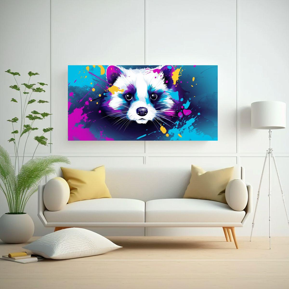 Cuadro Neo Pop Art Con Hurón En Colores Morado Y  160x80cm-2