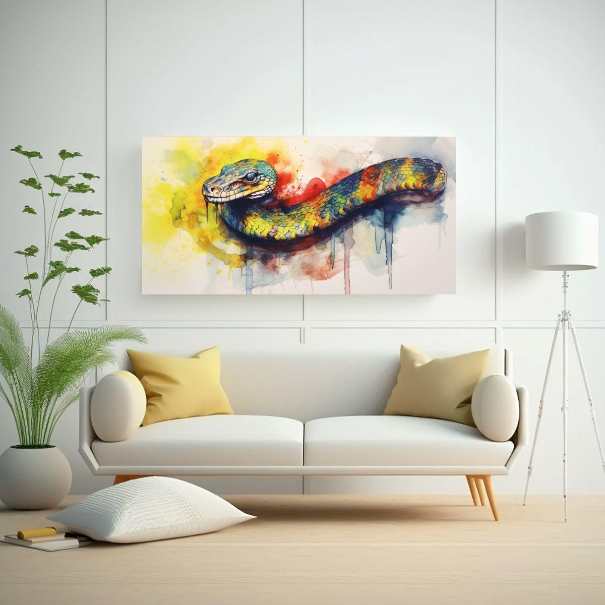 Pintura Surrealista De Cobra En Acuarelas 120x60cm-2