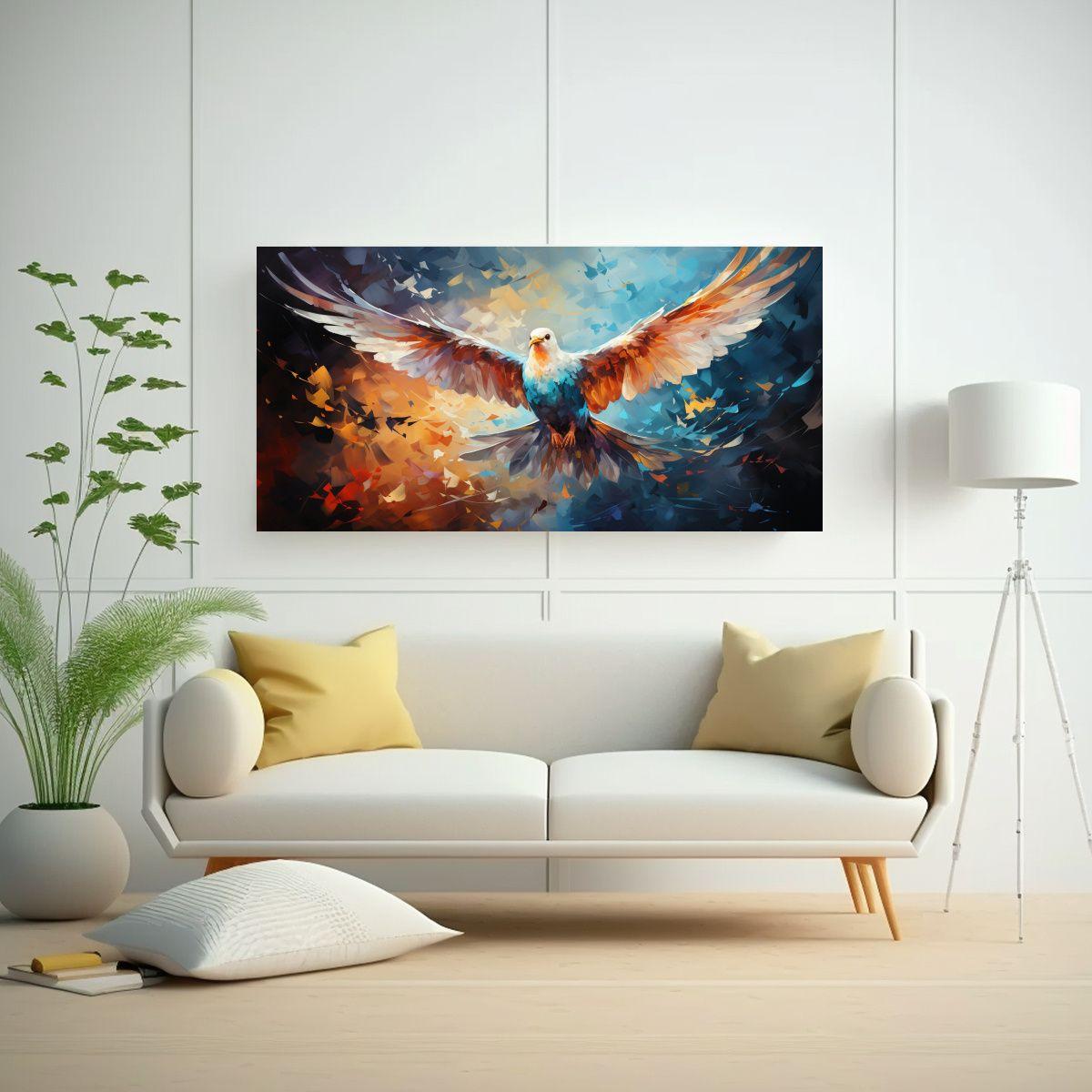 Pintura Acuarela Paloma Colorida Estilo 100x50cm-2