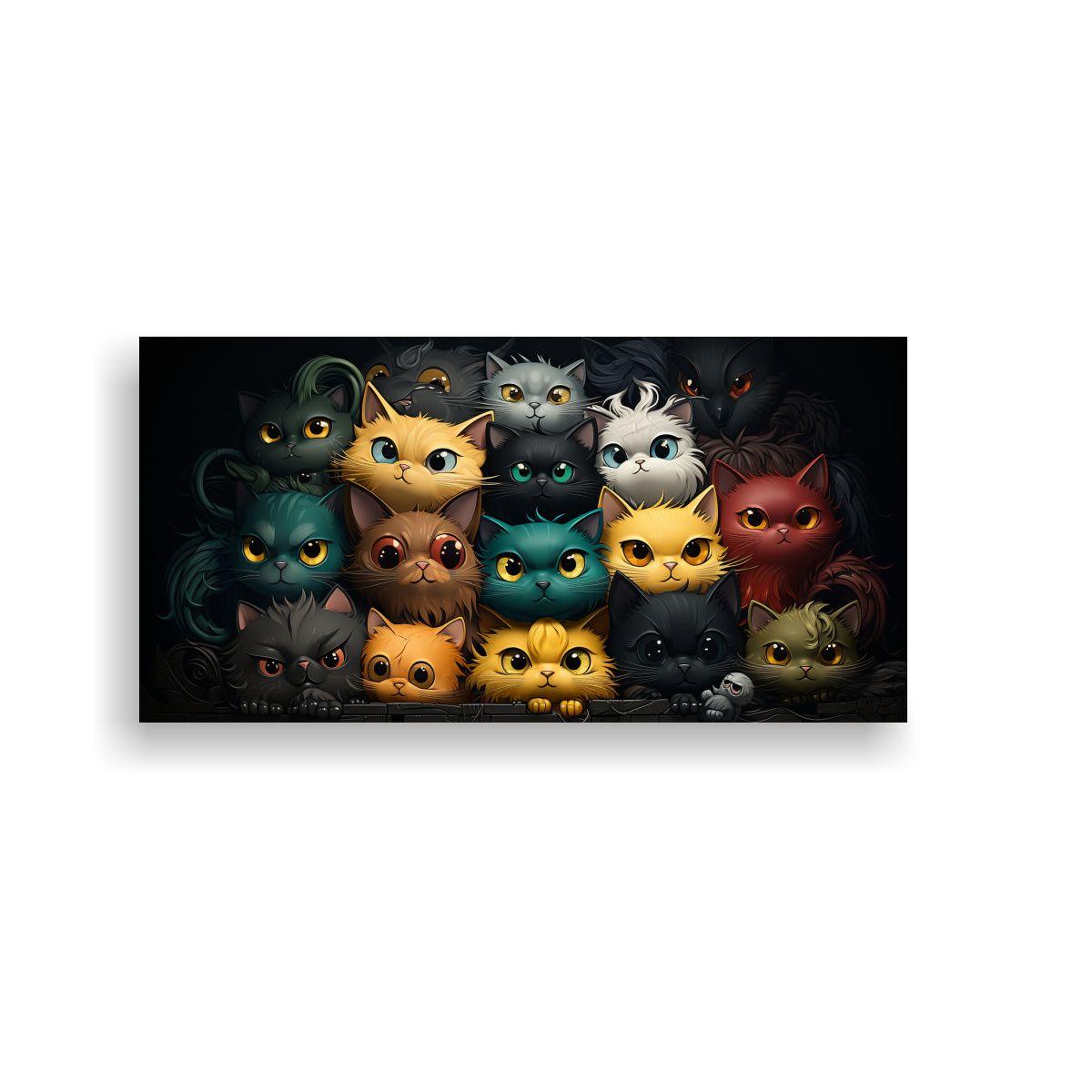 Pinturas Decorativas De Gatos Apilados En Colores 140x70cm-0