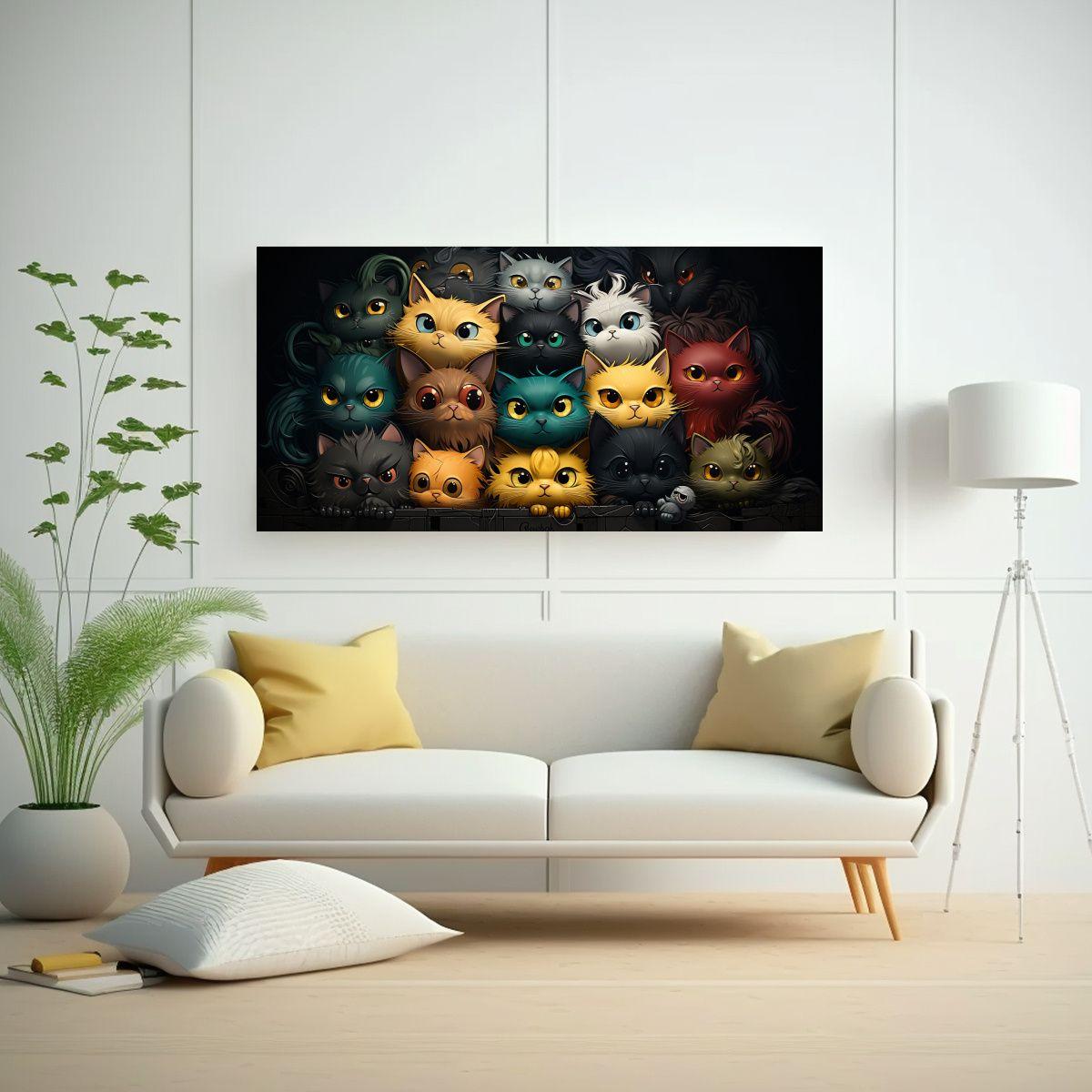 Pinturas Decorativas De Gatos Apilados En Colores 140x70cm-2