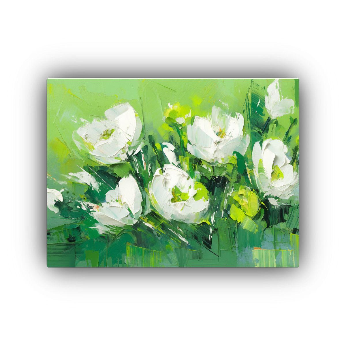 Pintura De Flores Verdes En Lienzo Estilo 50x40cm-0