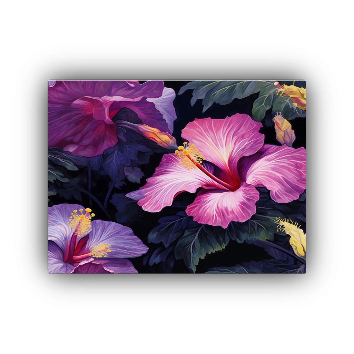 Pintura Acuarela Bastidor Abstracto Flores Hibiscus 90x60cm-0