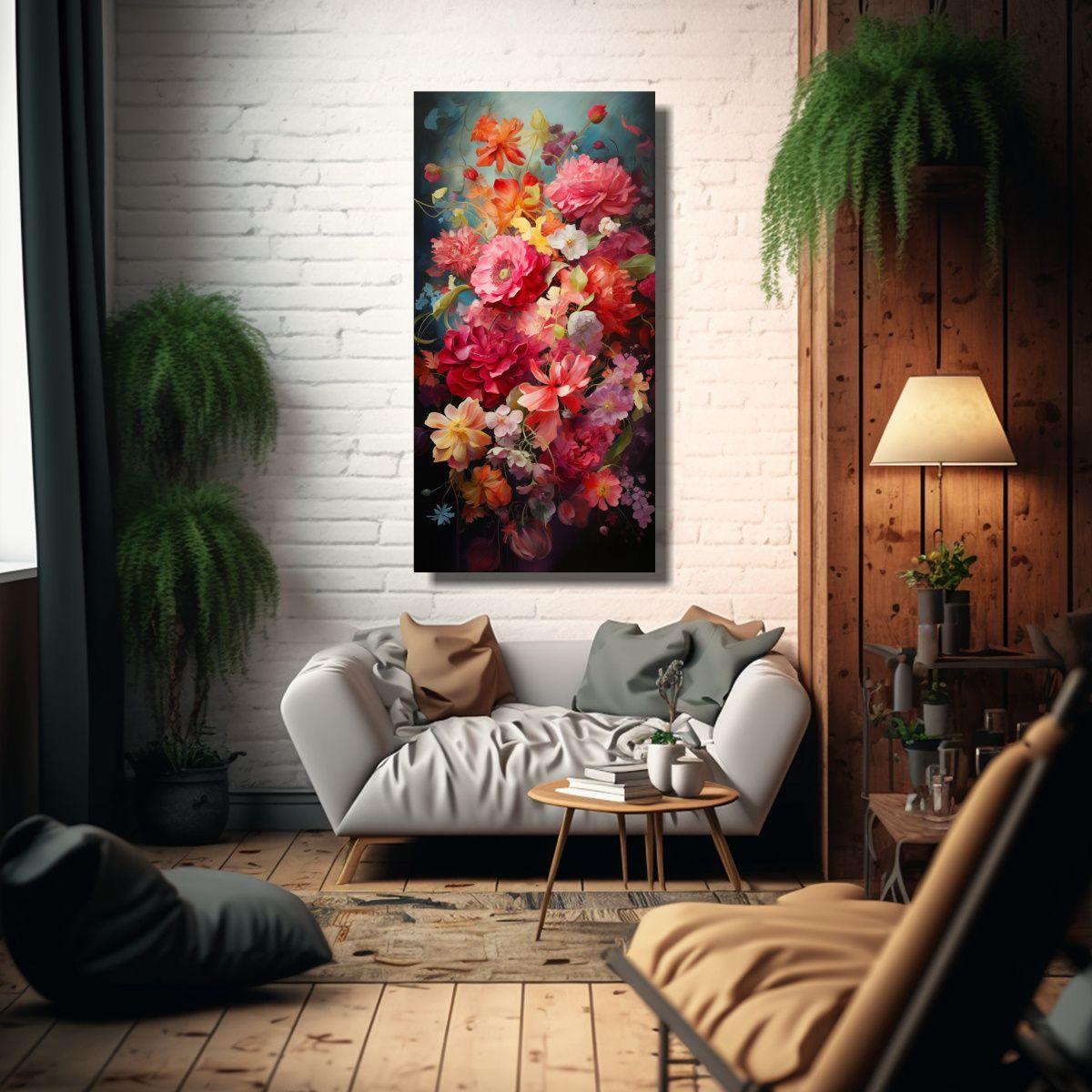 Cuadro Flores Lineas Armonía Cromática Arte 30x60cm-2