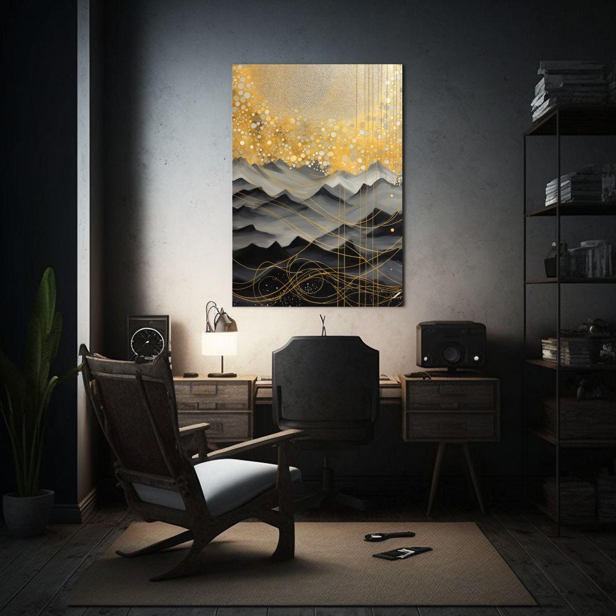 Cuadro Abstracto Dorado Y Negro Arte Expresión 20x30cm-2
