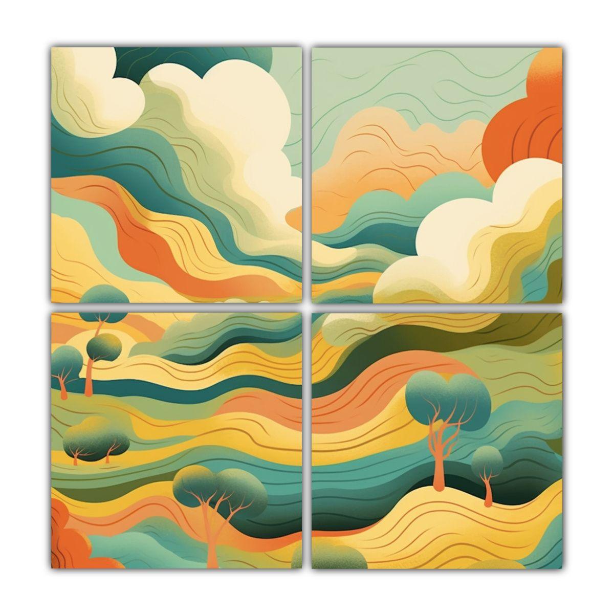 Cuatro Telas En Bastidor Imagen Figuras Paisaje 120x120 Cm-0