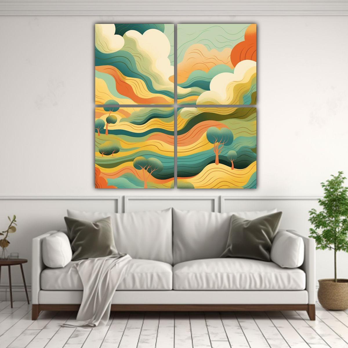 Cuatro Telas En Bastidor Imagen Figuras Paisaje 120x120 Cm-2
