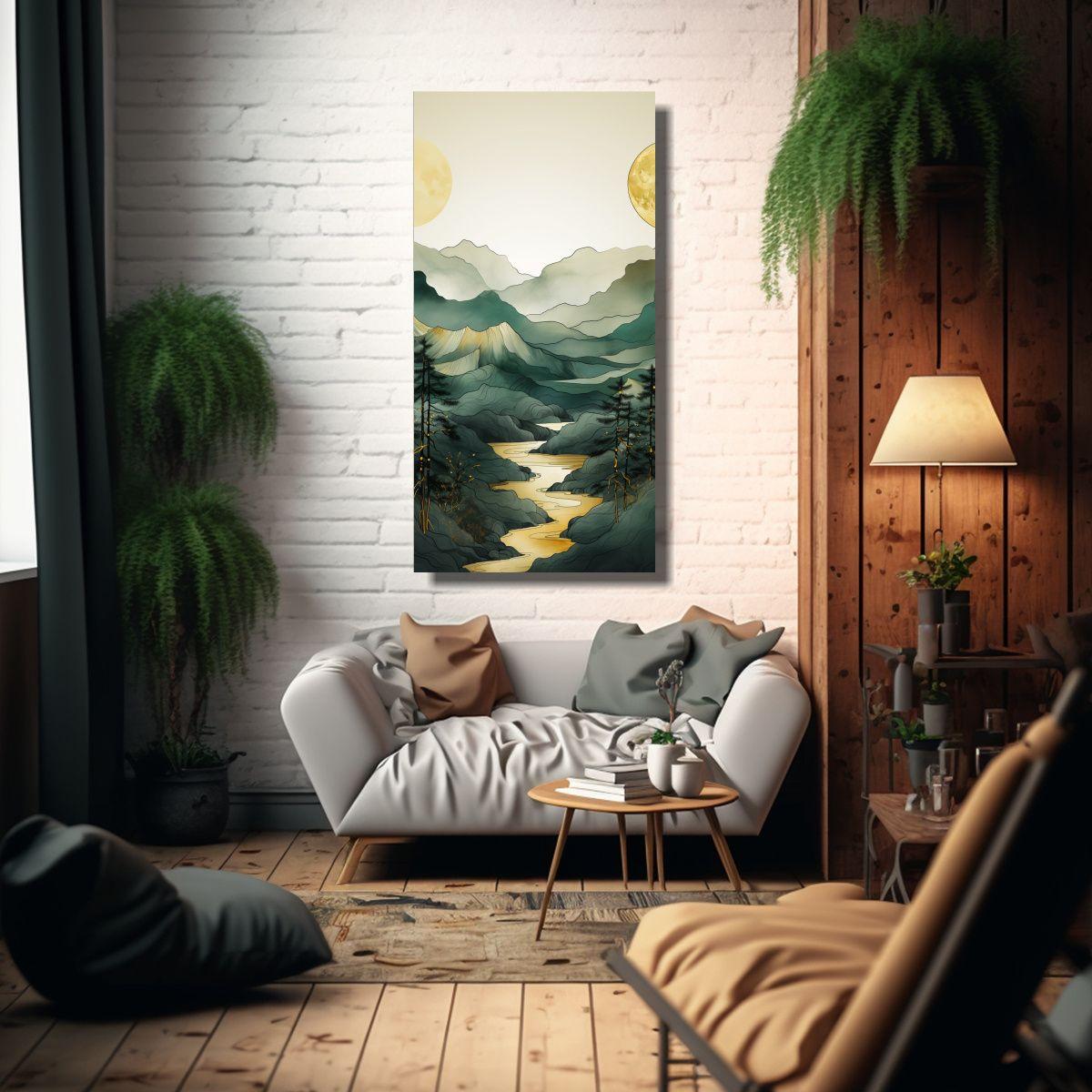 Pintura Minimalista De Montañas En Arte Estilo 40x80cm-2