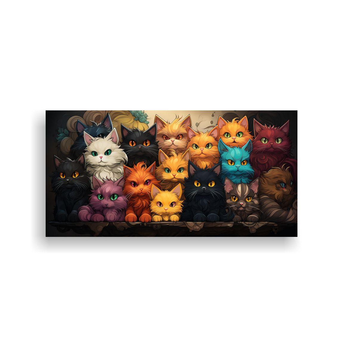 Cuadro Surrealista: Gatos De Colores En Una Pila 140x70cm-0