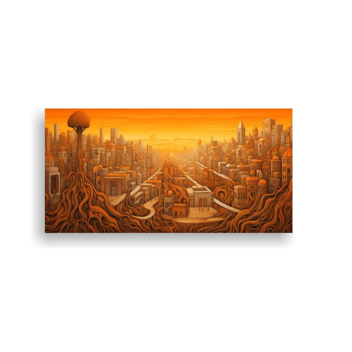 Pintura Abstracta De Ciudad Recortada Con árbol 100x50cm-0
