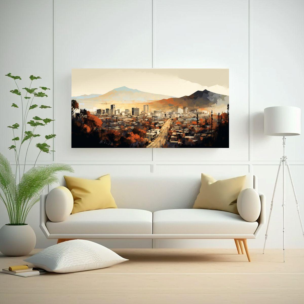 Pintura Vintage De Santiago En Tonos Pastel Y Marr 120x60cm-2