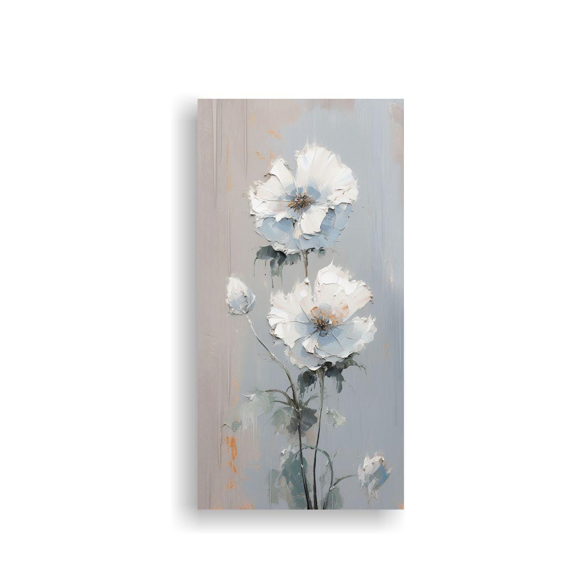 Pintura Hermoso En Color Plata De Flores En Lienzo 60x120cm-0