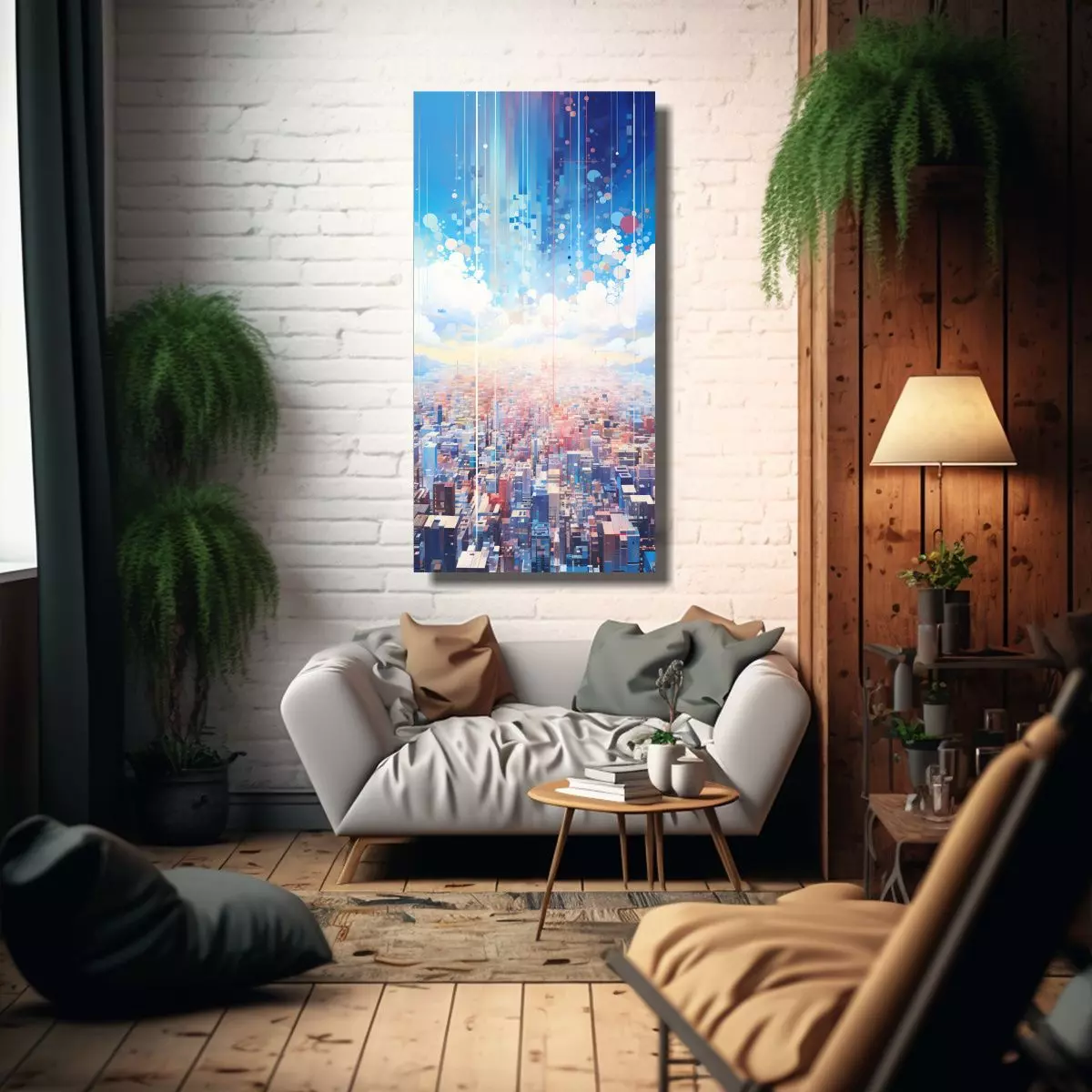 Cuadro Expresión Surrealista De Una Ciudad Con 30x60 Cm-2